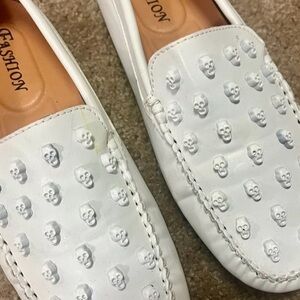 White Skull Embossed Loafers